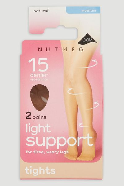 2 Pack Natural 15 Denier Light Support Tights with Gusset