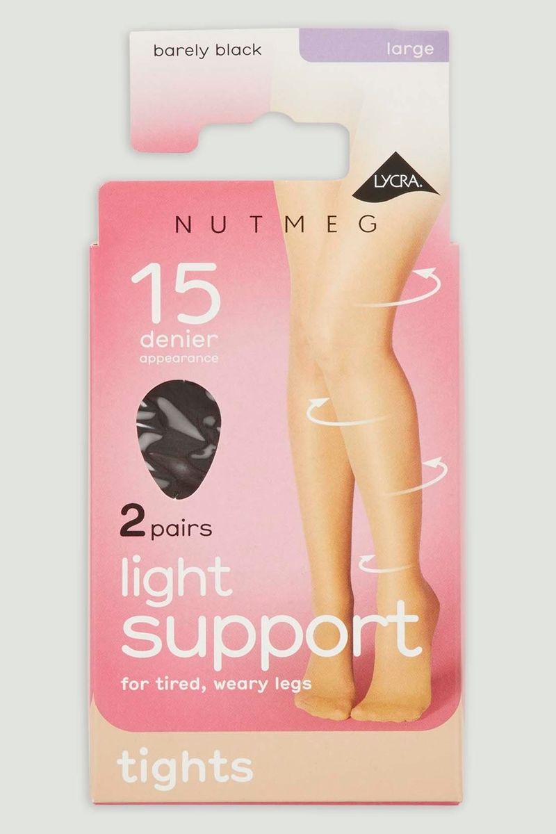 2 Pack 15 Denier Light Support Barely Black Tights