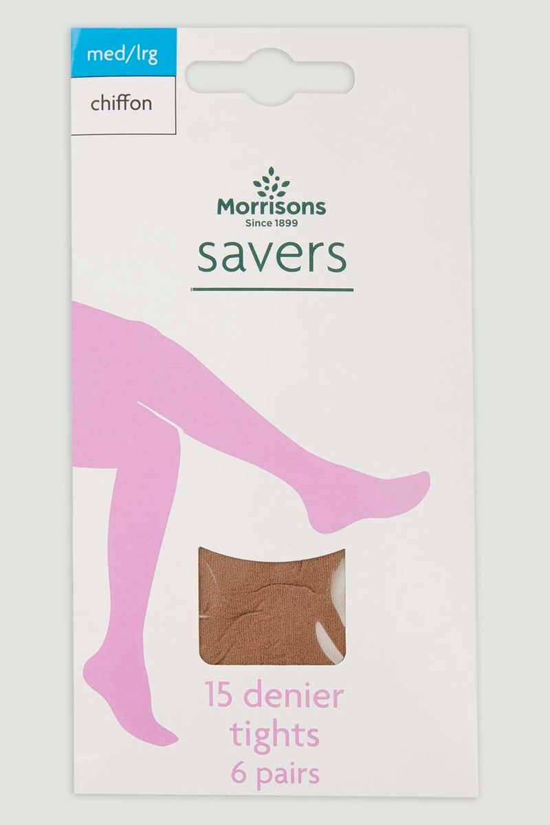 Natural 6 Pack 15 Denier Chiffon Tights