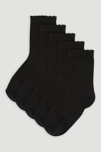 5 Pack Black Picot Girls School Socks