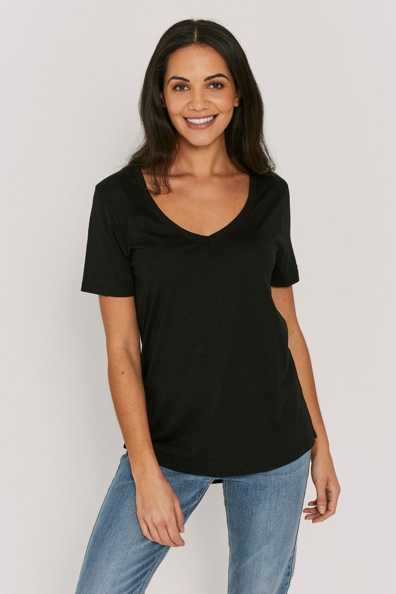 Black V-Neck Loose T-shirt