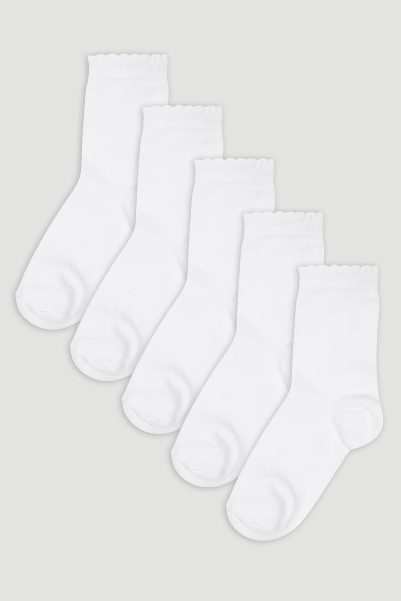 5 Pack White Picot Girls School Socks