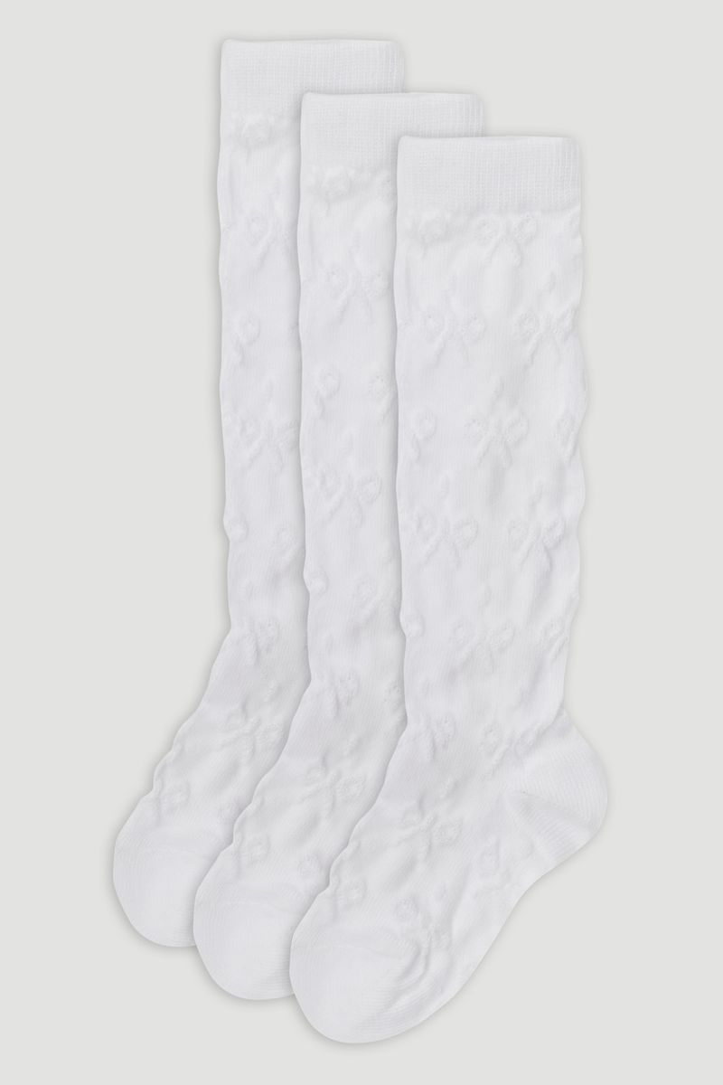 3 Pack White Knee High Bow Sock