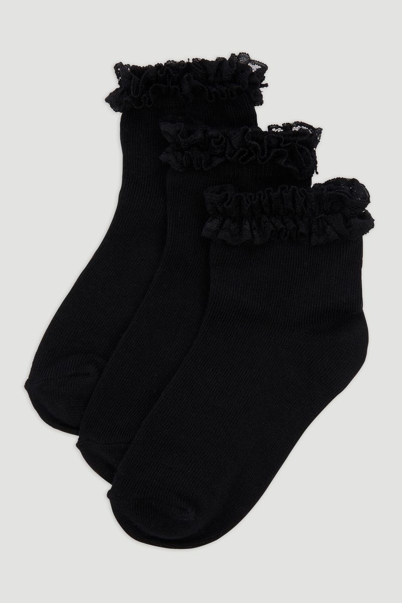 3 Pack Black Frill Socks