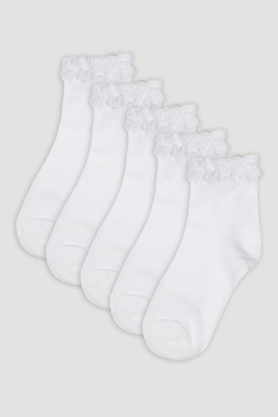 5 Pack White Lace Frill Top Socks