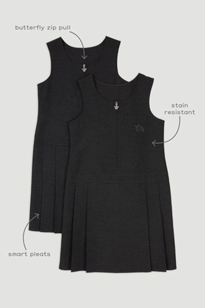 2 Pack Charcoal Zip Front Pinafore Dress