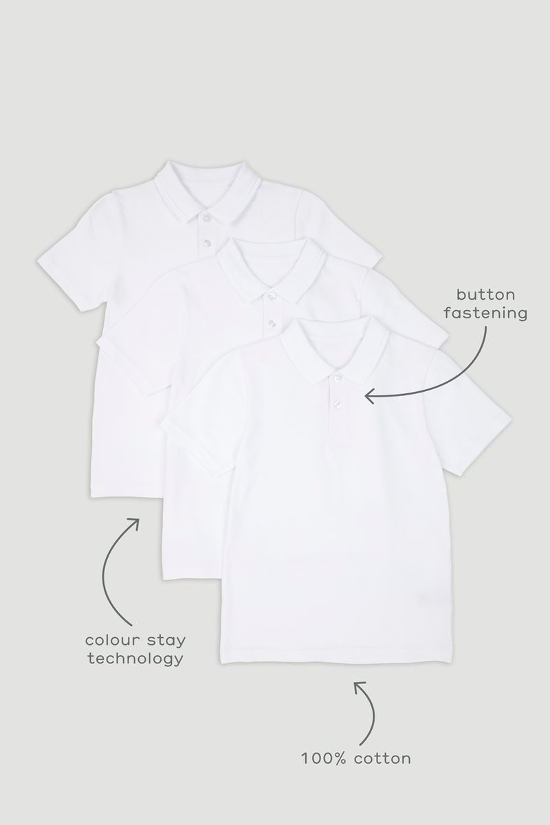 3 Pack White Polo Shirts