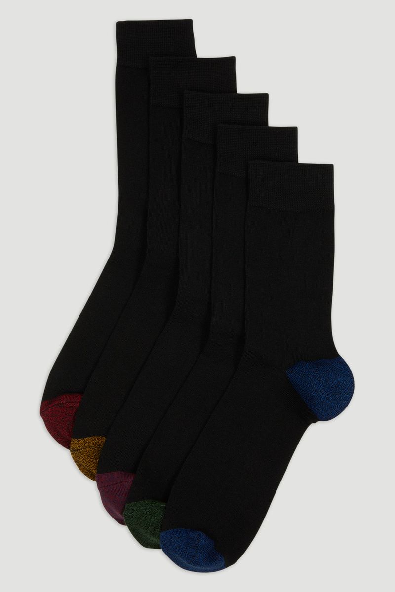 5 Pack Black Heel & Toe Socks