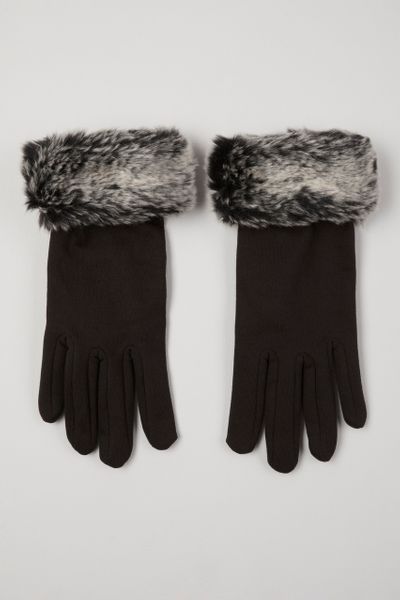 Black Faux Fur Cuffed Gloves