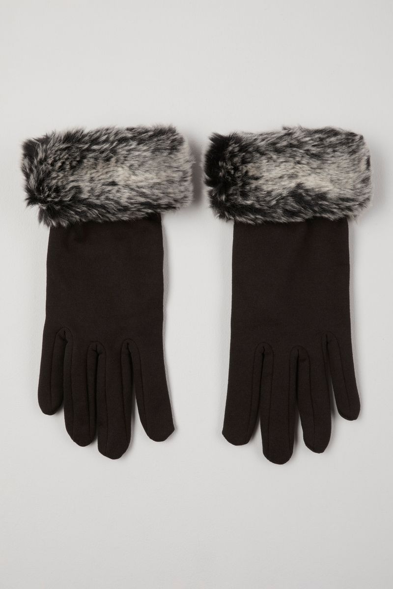 Black Faux Fur Cuffed Gloves