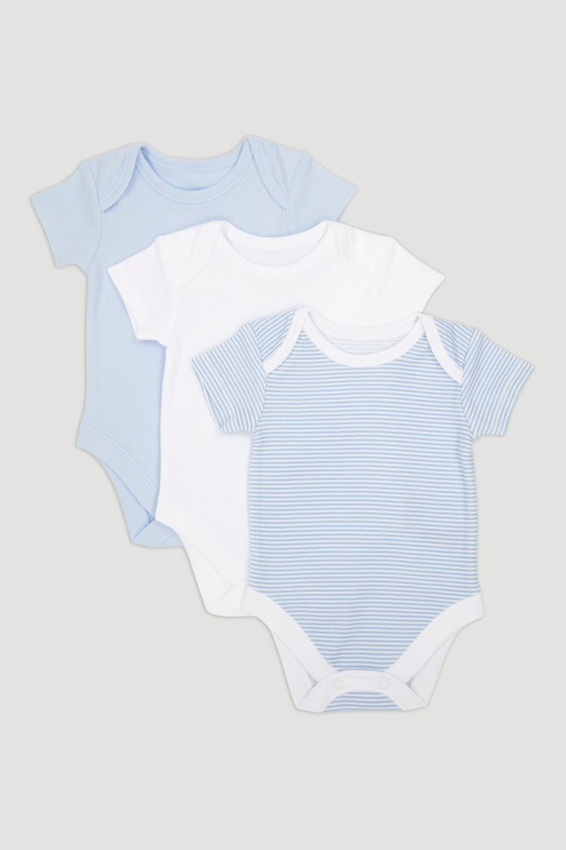 3 Pack Blue Short Sleeve Bodysuits