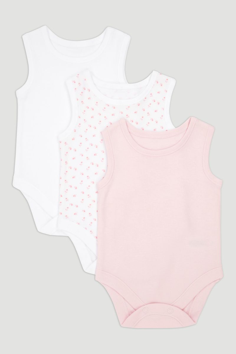 3 Pack Pink Vest Bodysuits