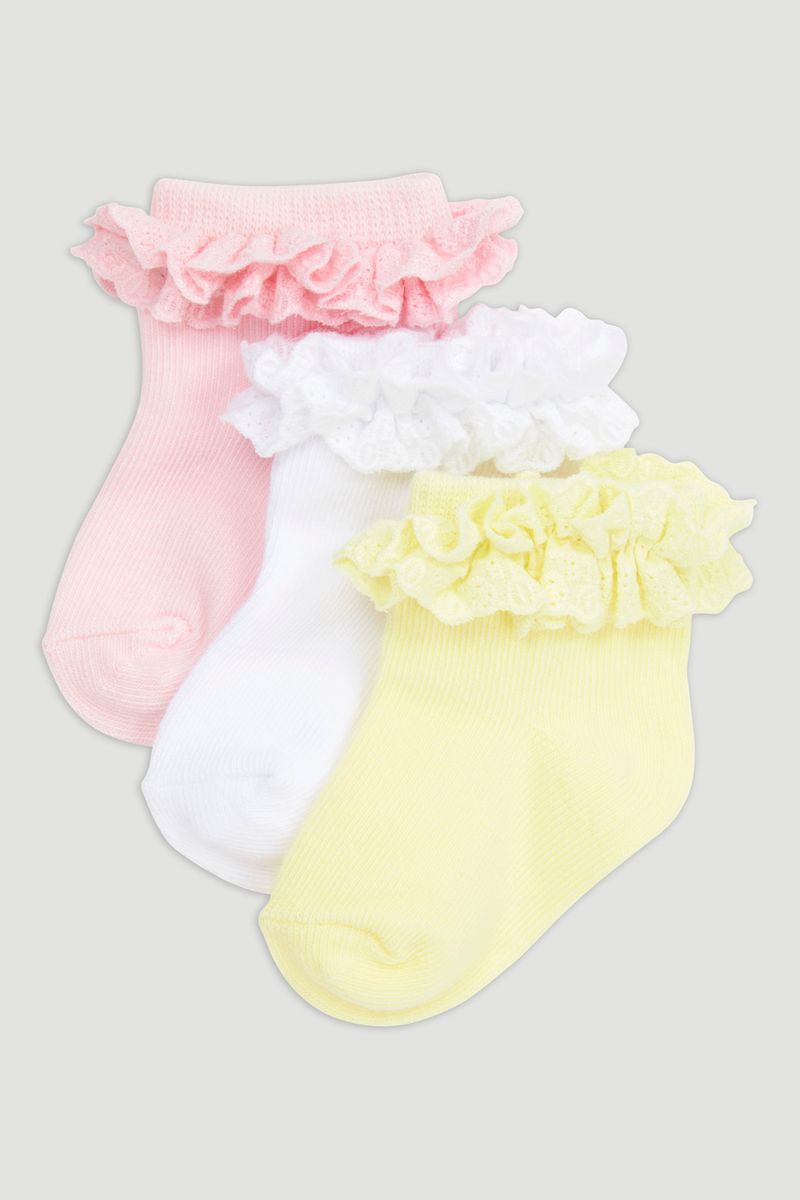 3 Pack Frilly Broderie Socks