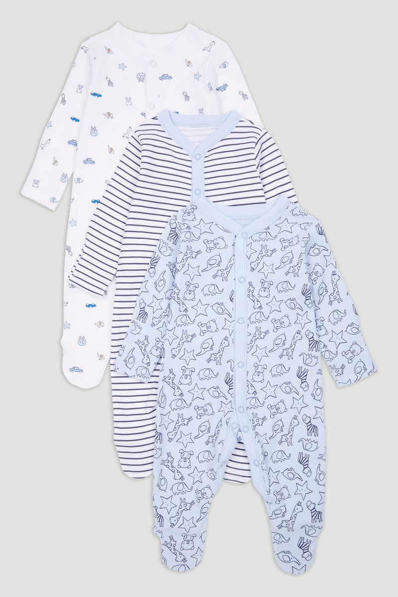 3 Pack Animal Sleepsuits