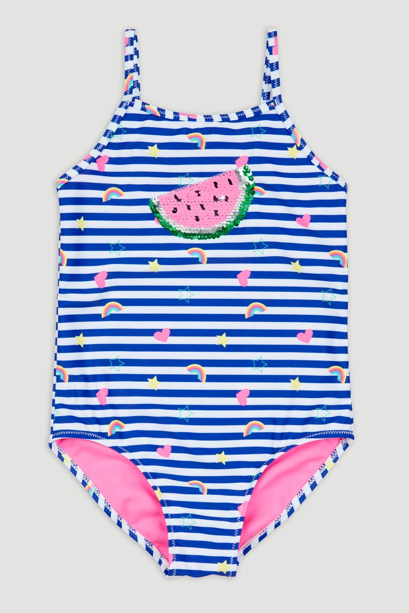 Stripe Sequin Badge Swimsuit