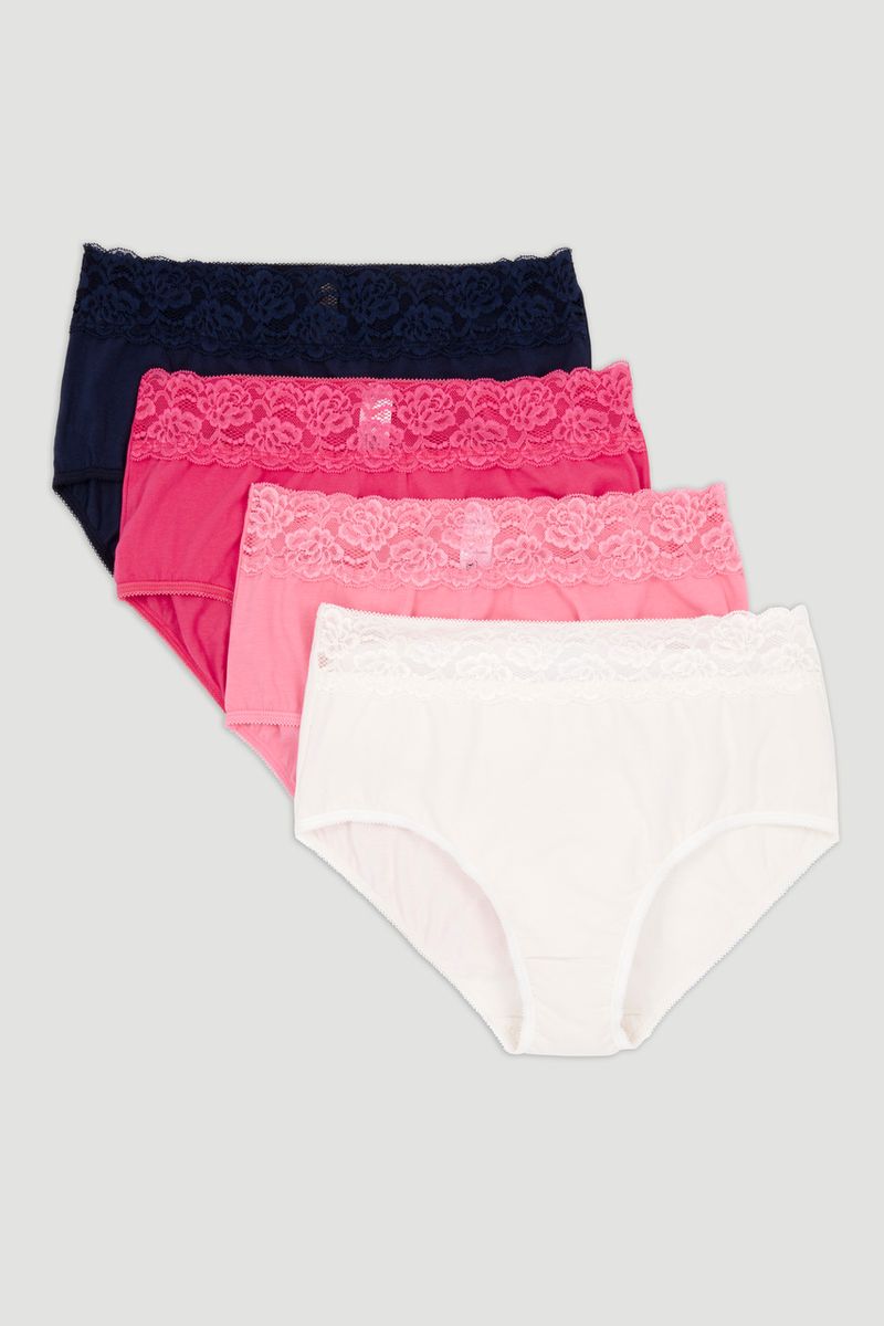 4 Pack Lace Trim Full Briefs