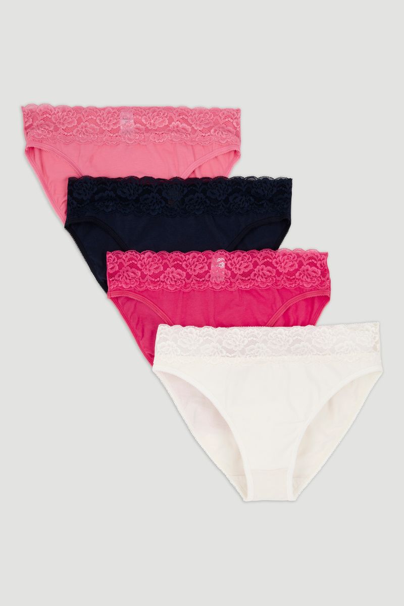 4 Pack Lace Pink High Leg Briefs