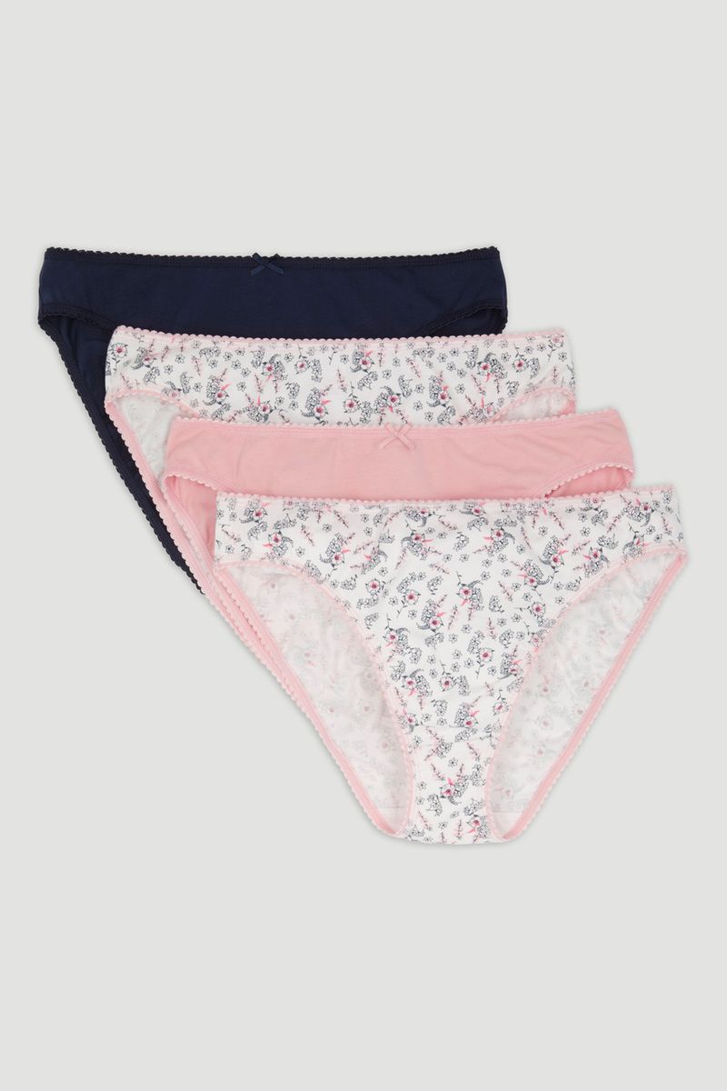 4 Pack Floral Print High Leg Briefs