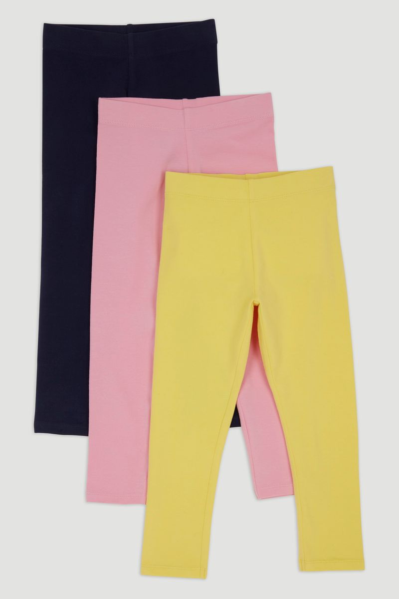 3 Pack Navy Pink Yellow Leggings