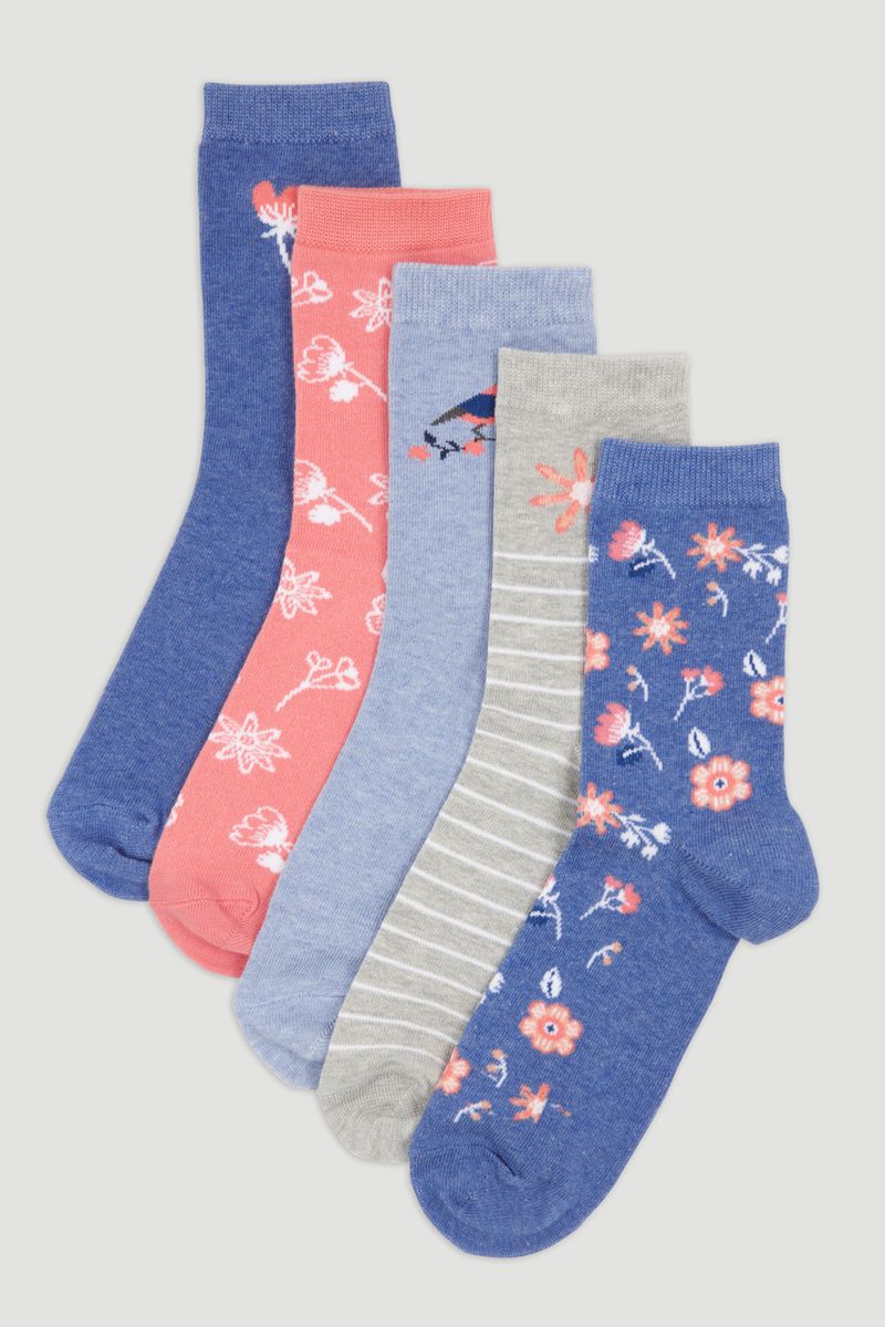 5 Pack Coral Flower Socks