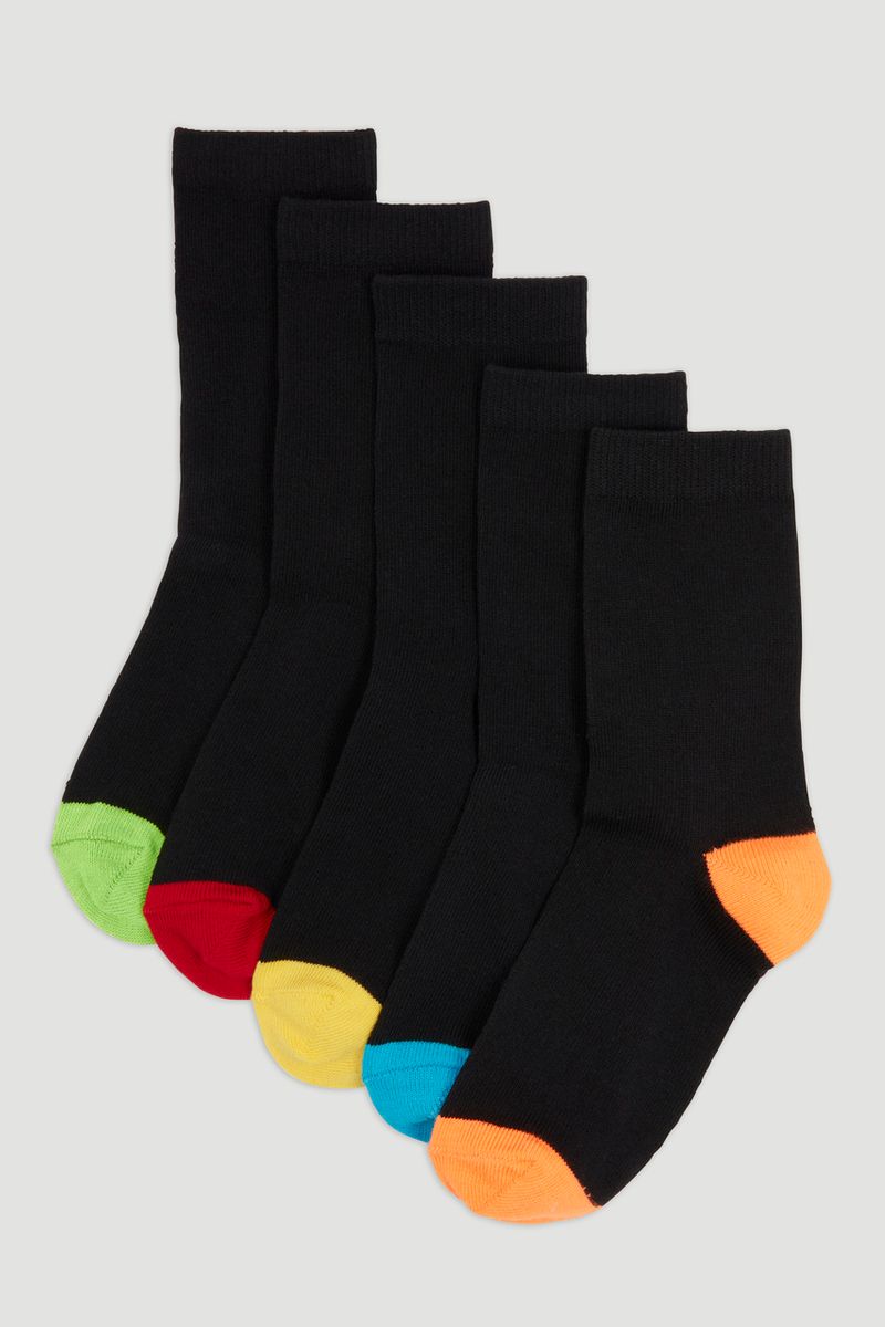 5 Pack Bright Heel & Toe Socks