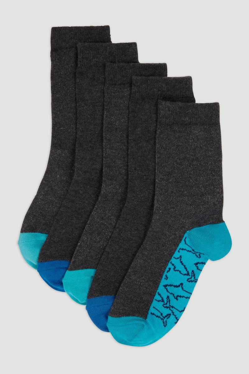 5 Pack Charcoal Shark Socks