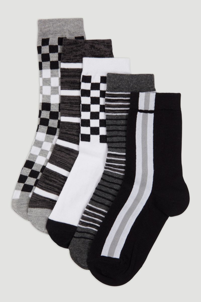 5 Pack Mono Check Socks