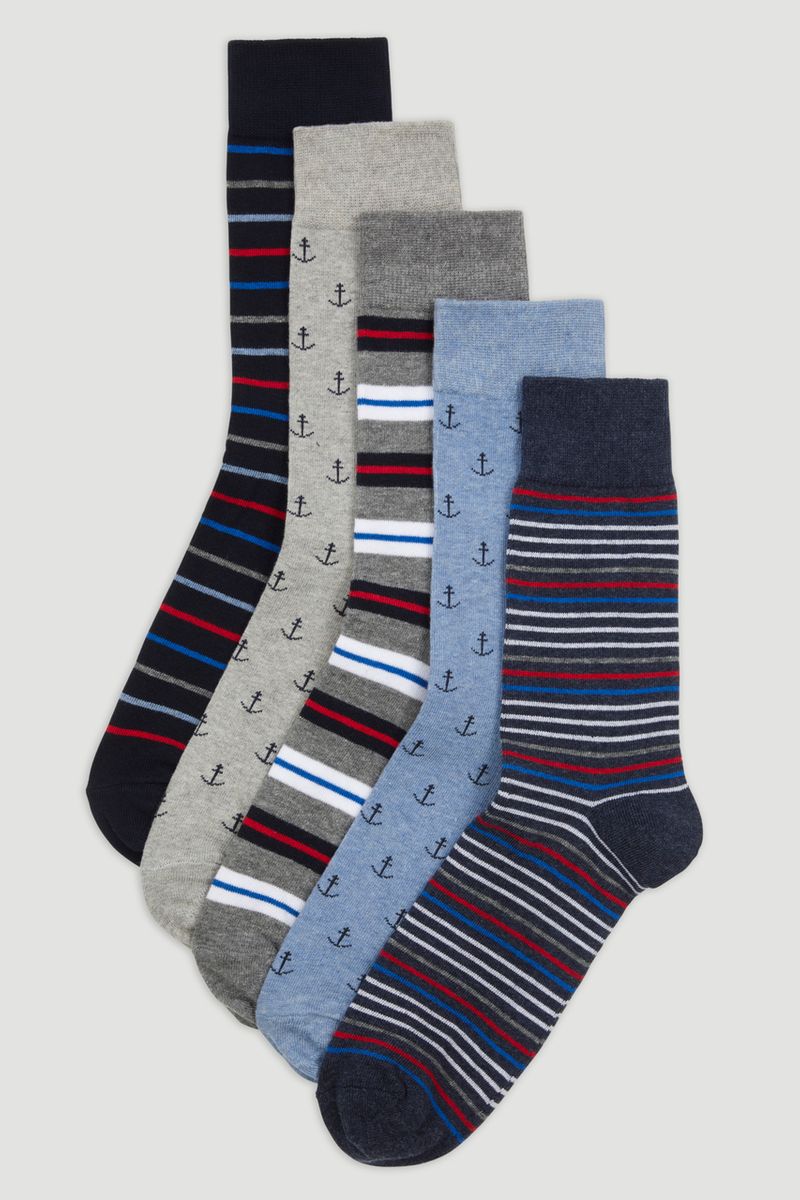5 Pack Nautical Blue Socks