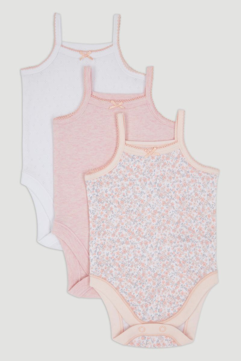 3 Pack Pink Strappy Bodysuits