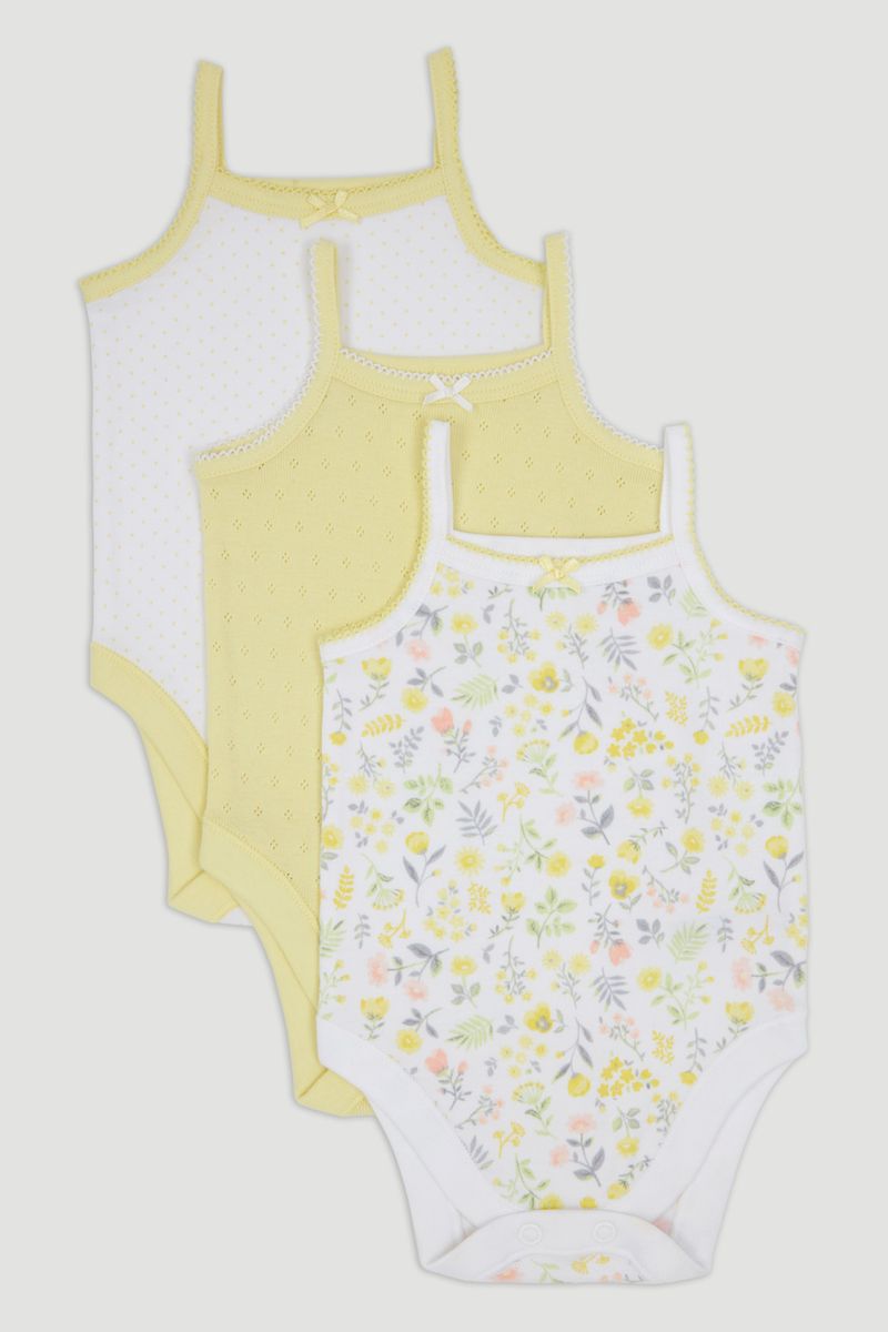 3 Pack Lemon Strappy Bodysuits