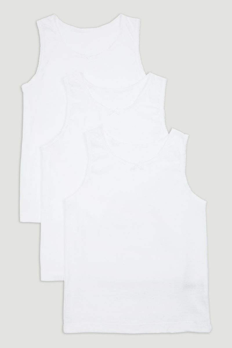 3 Pack Girls White Vests