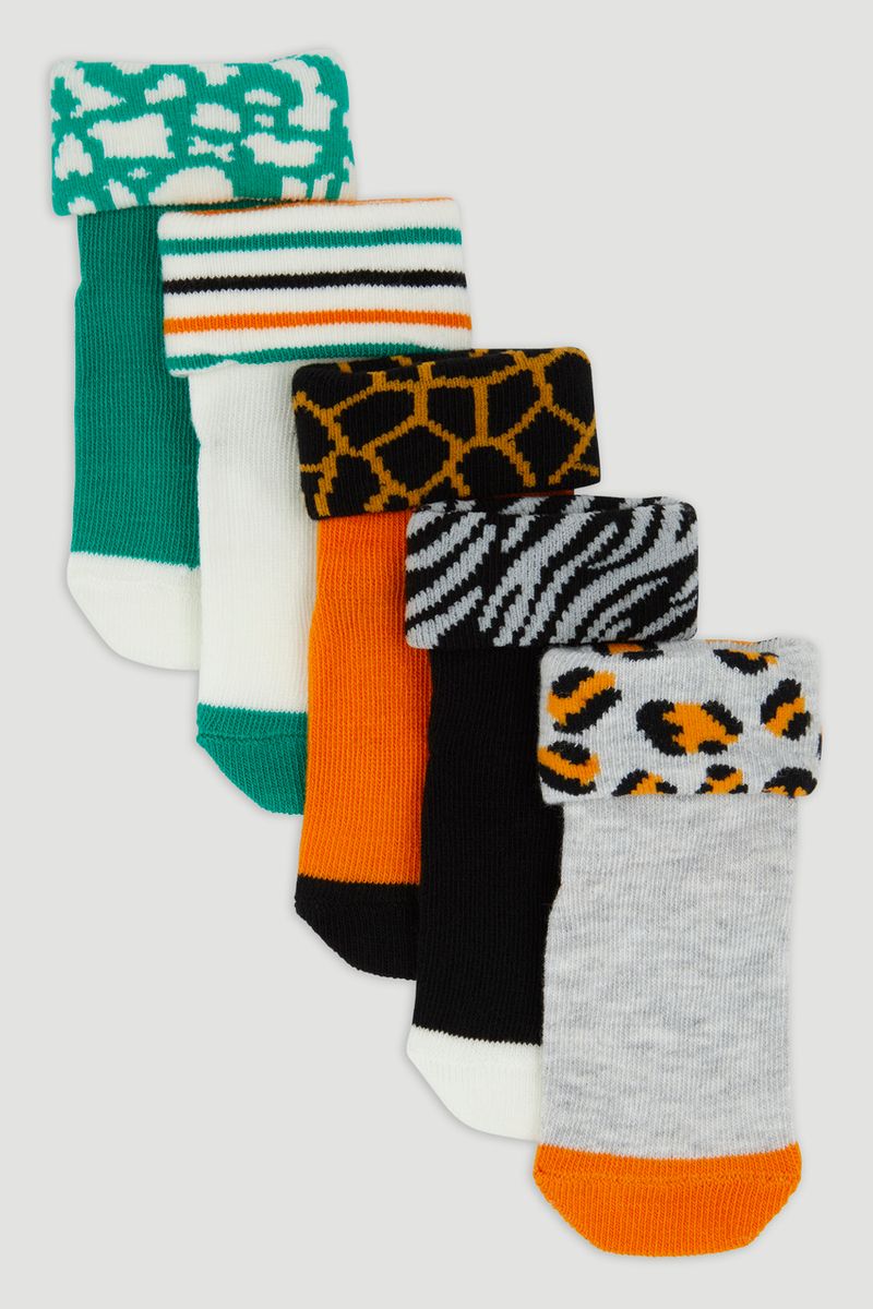 5 Pack Leopard Rolled Top Socks