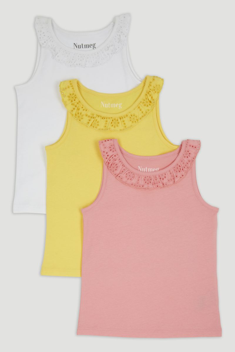 3 Pack Pink Broderie Trim Vest