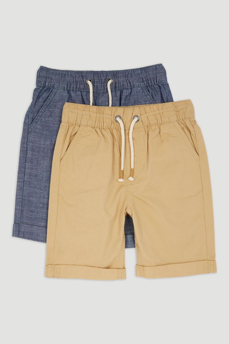 2 Pack Chambray & Stone Chino Shorts 1-14yrs