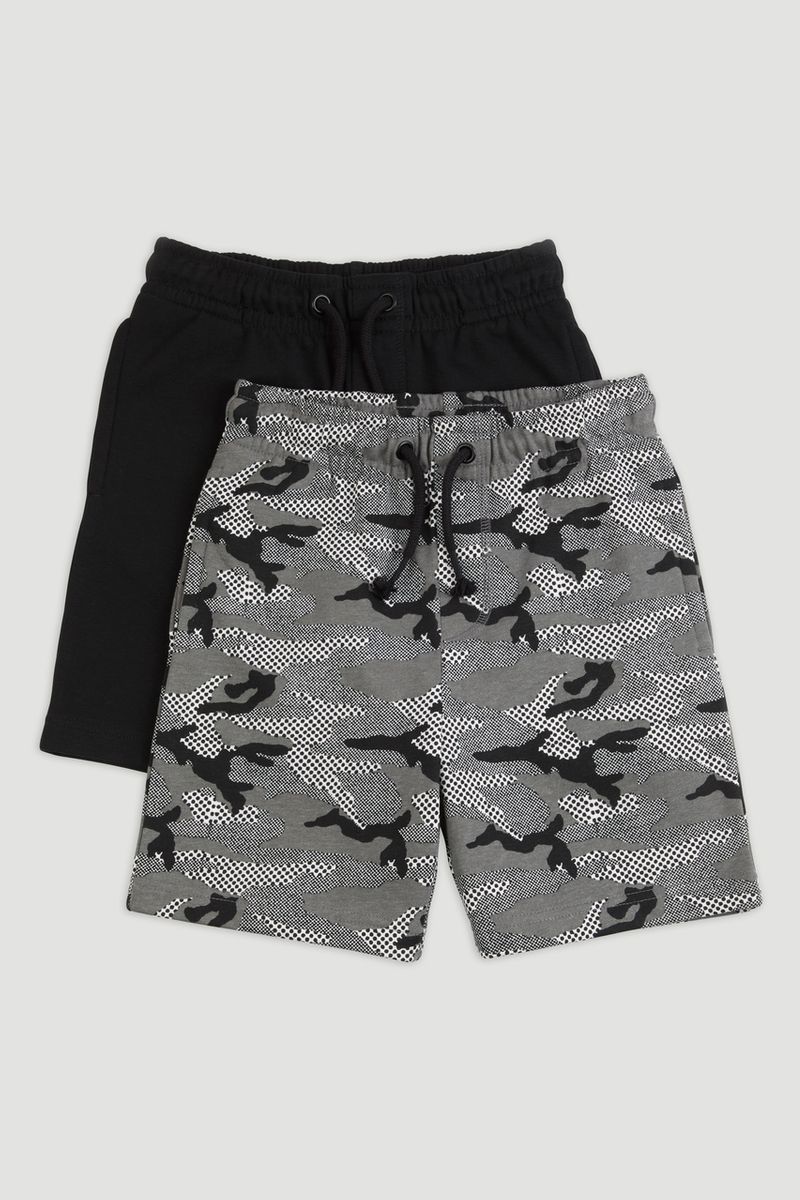 2 Pack Grey & Black Sweat Shorts 1-14yrs