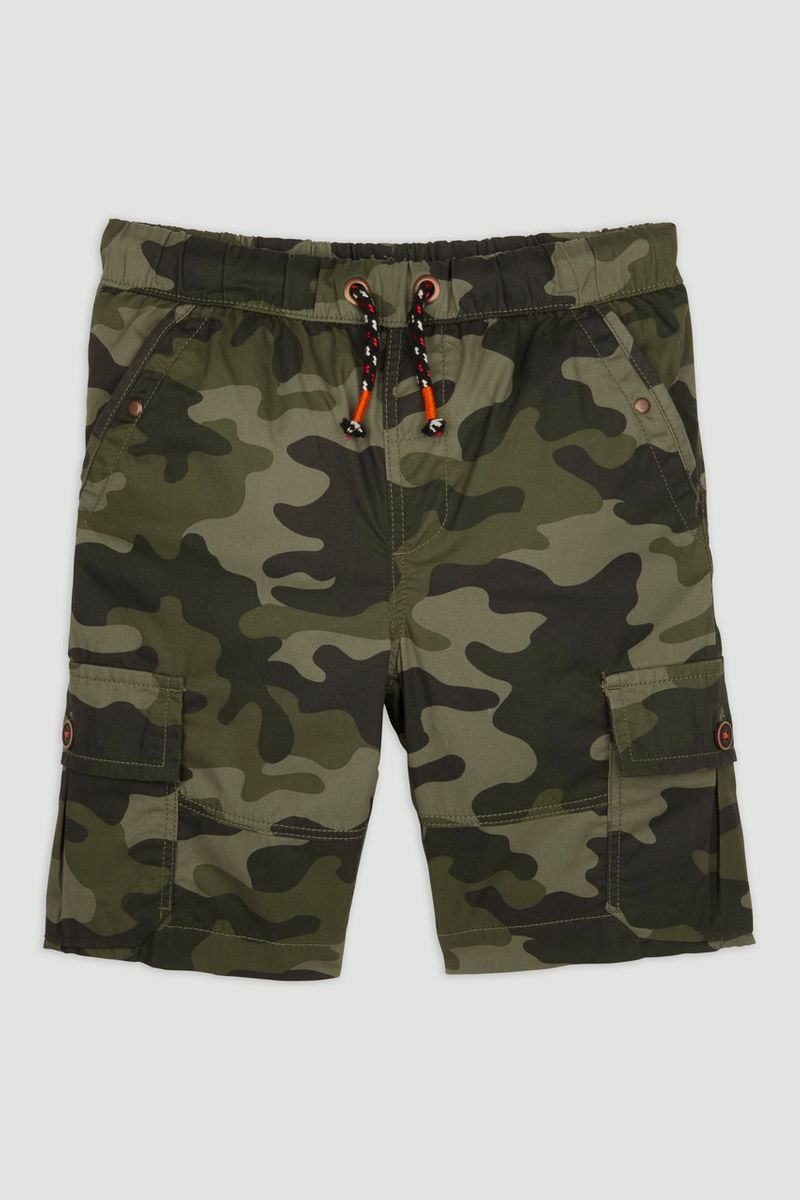Khaki Camo Print Cargo Shorts
