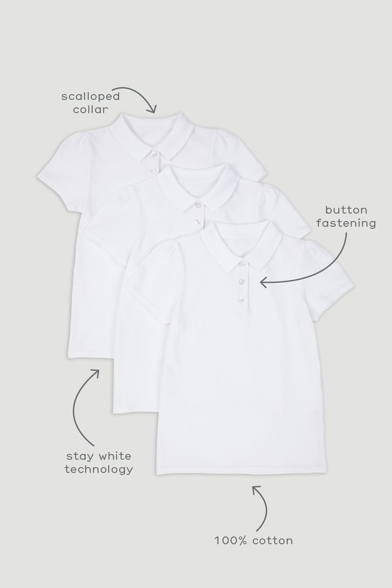 3 Pack Girls White Polo Shirts