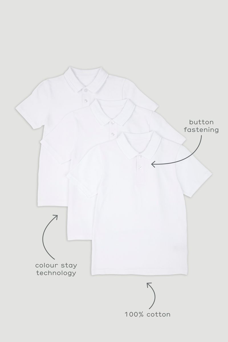 3 Pack Boys White Polo Shirts