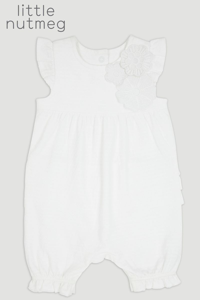 Little Nutmeg White Flower Romper