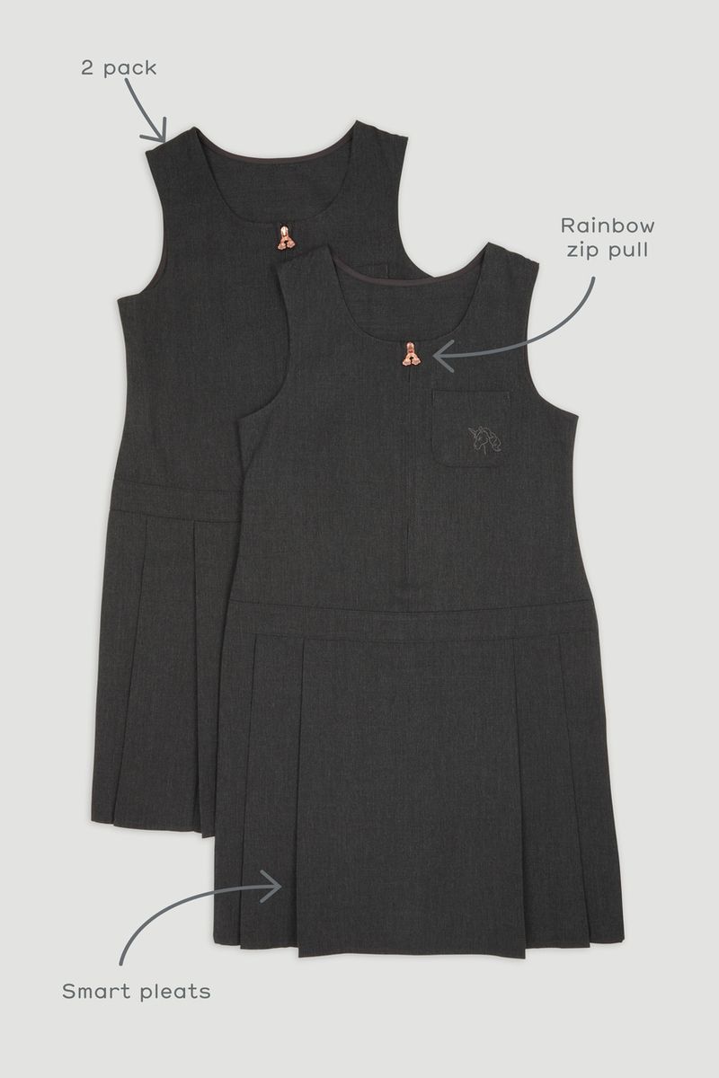 2 Pack Charcoal Zip Front Pinafore Dress