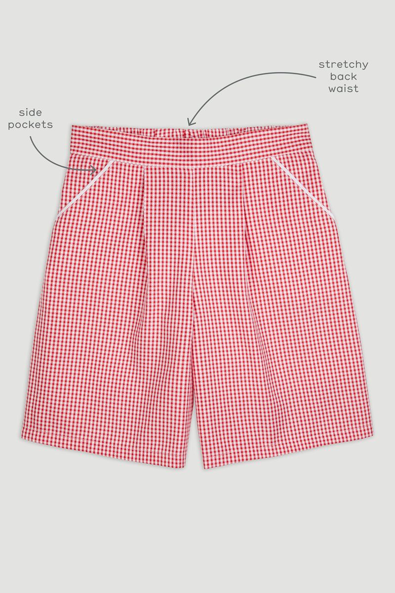 red gingham school culottes