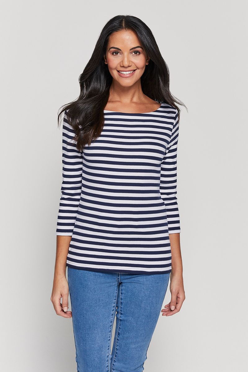 3/4 Sleeve Stripe Bardot