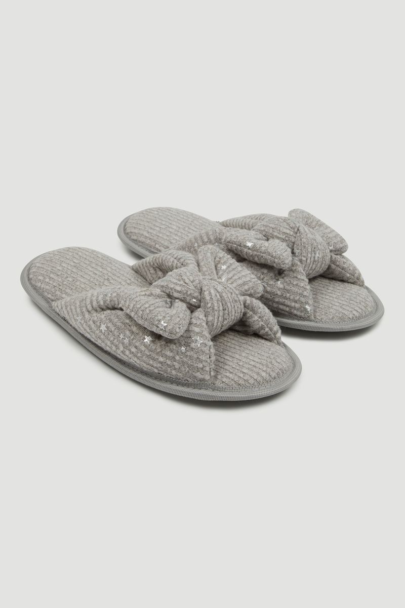Grey Bow Slippers