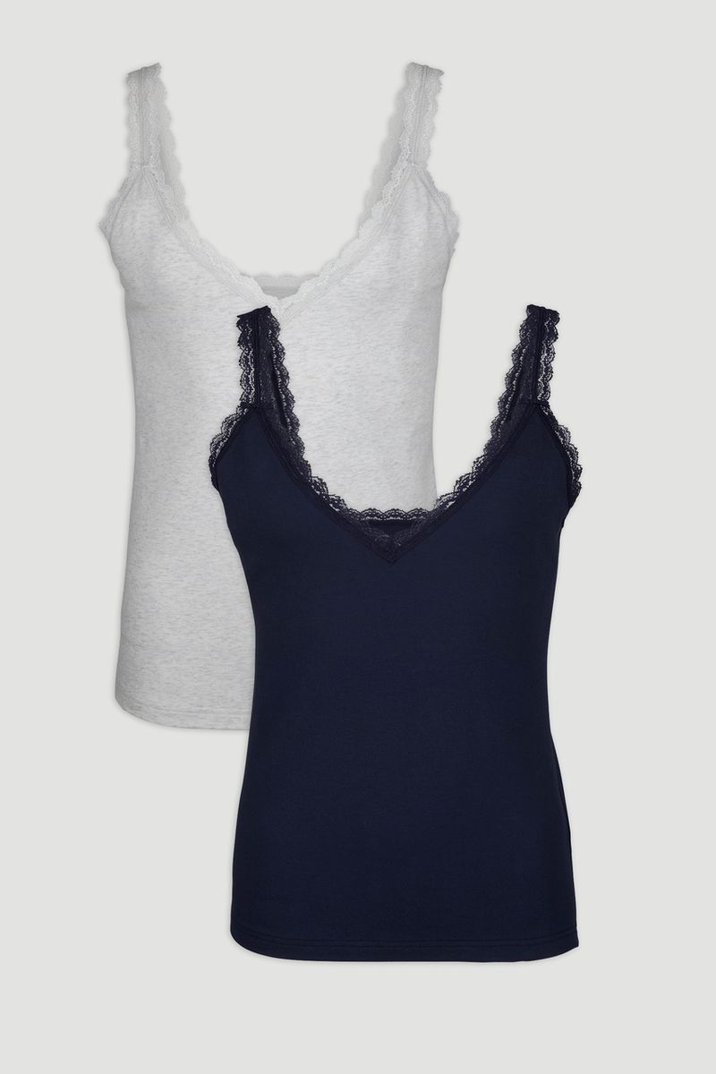 2 Pack Grey & Navy Lace Vests