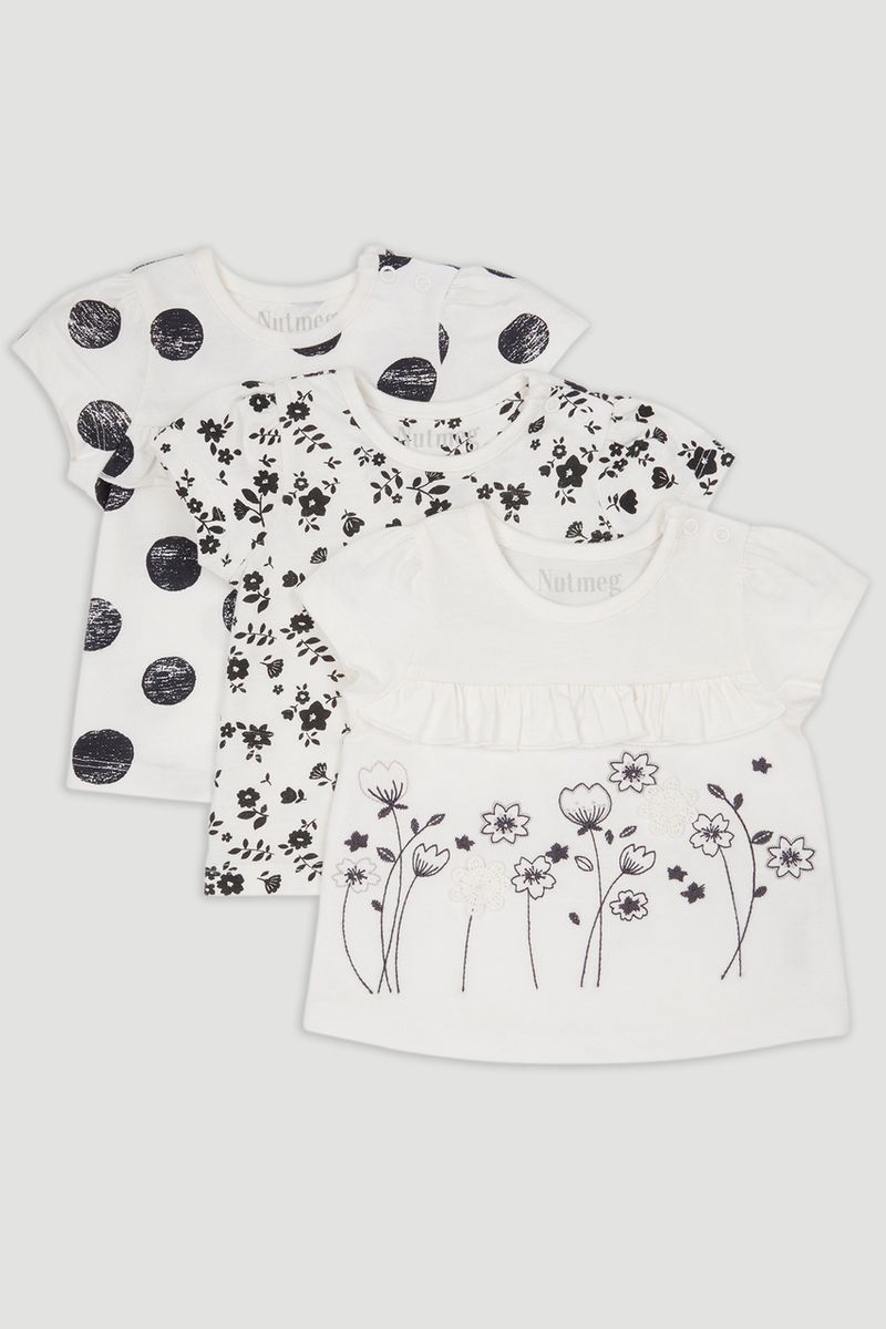 3 Pack Monochrome Flower & Spot T-Shirts