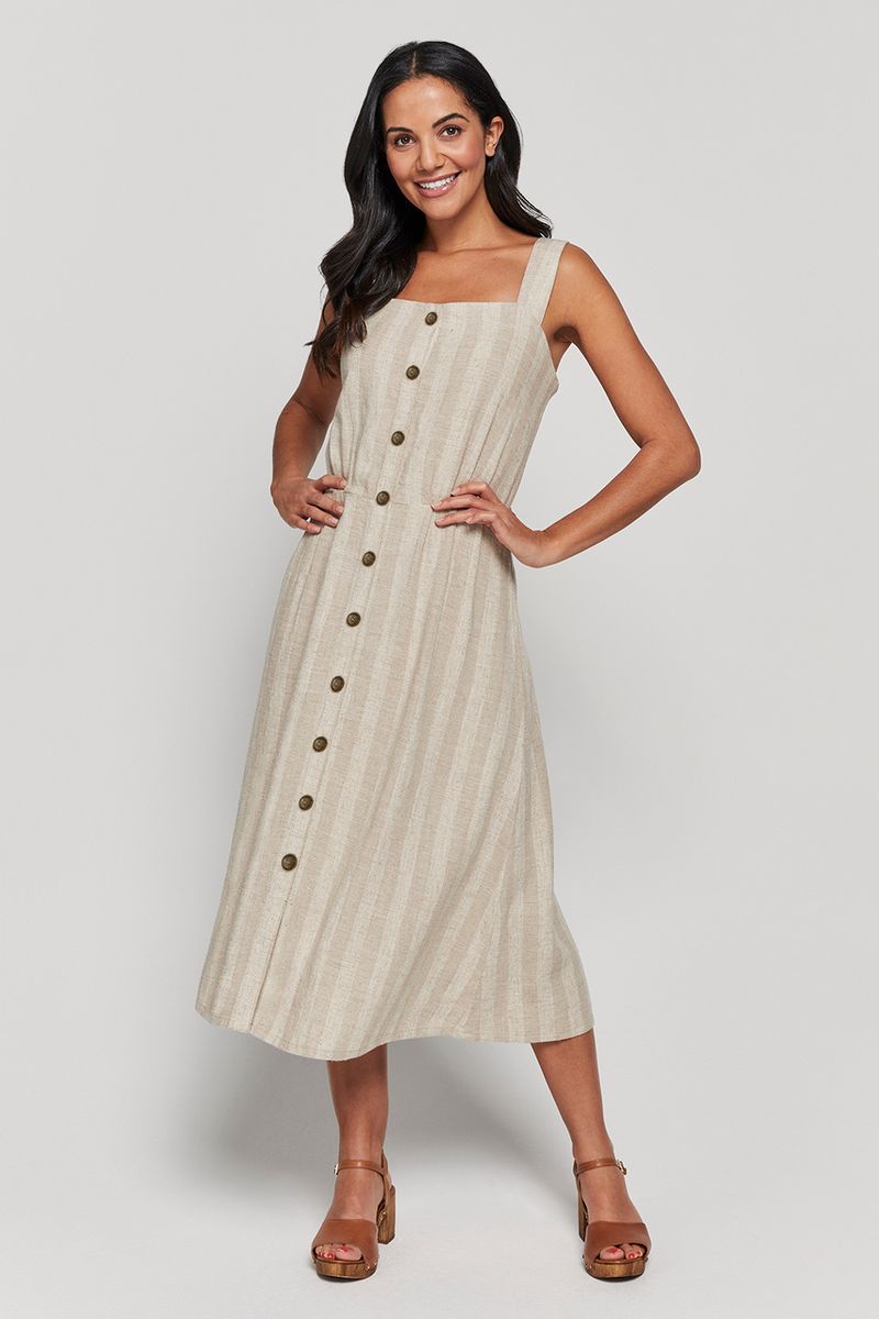 Natural Stripe Linen Rich Dress