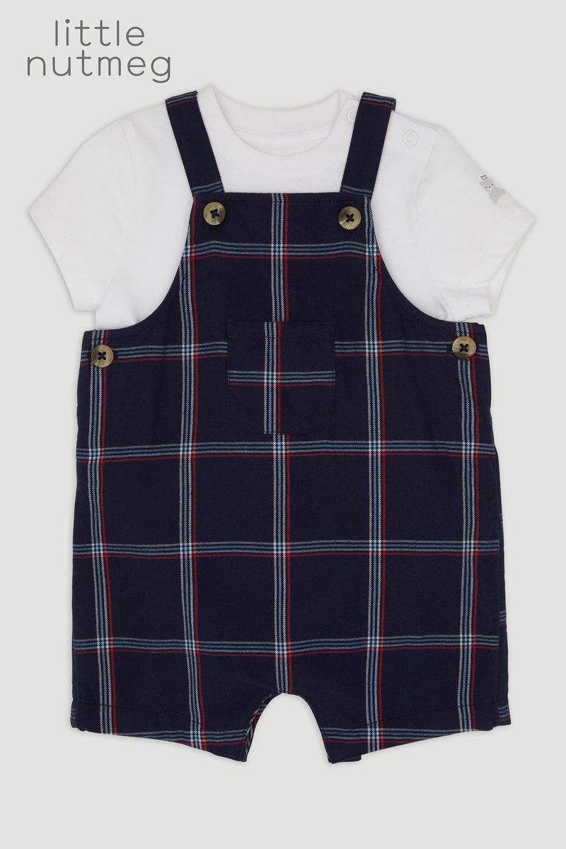 Little Nutmeg Navy Check Romper Set