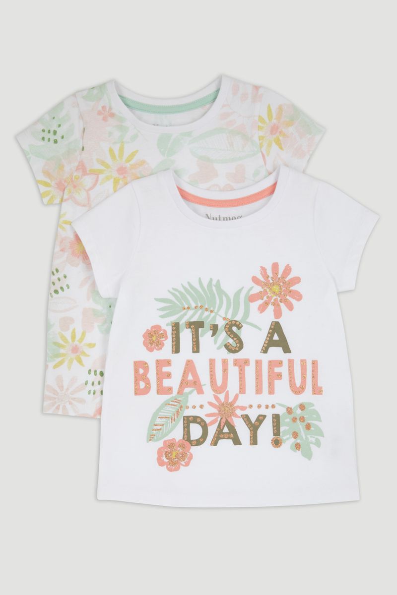 2 Pack Beautiful Day Slogan T-Shirt