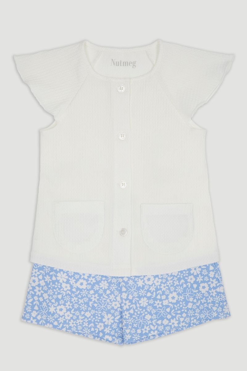 White Ponte Top & Flower Shorts