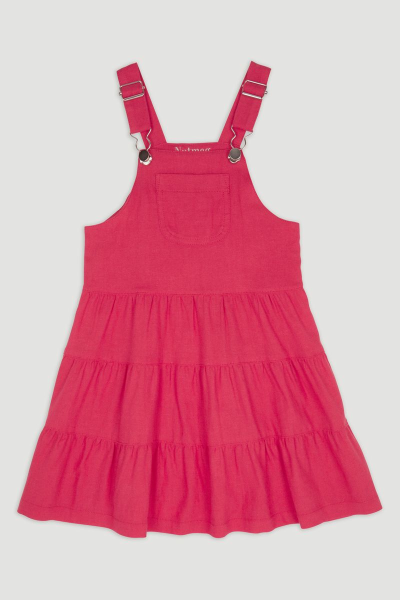 Coral Tiered Pinafore Dress